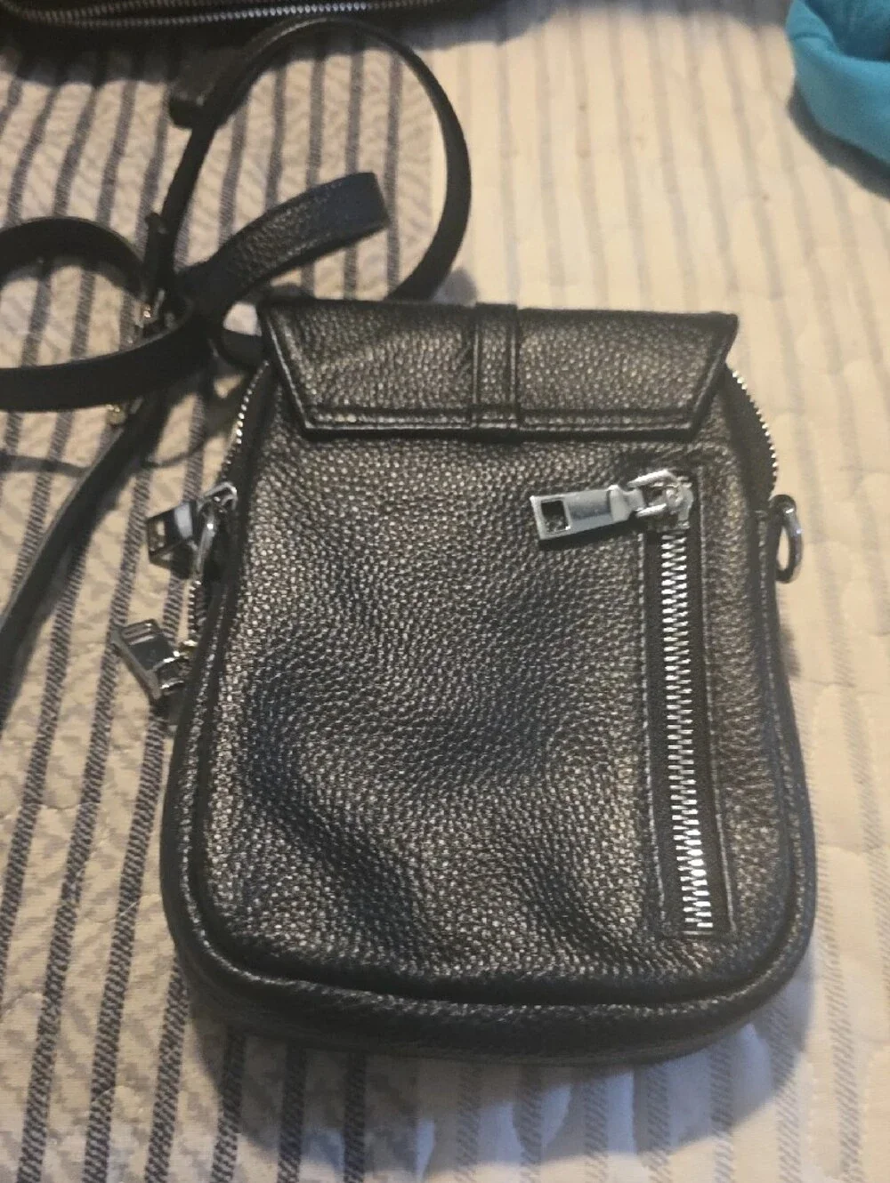 Black Leather Crossbody Phone Bag - Compact Everyday Carry